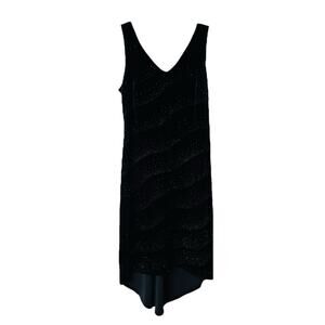 Vintage black velvet glitter sparkle striped stretchy evening wedding dress 8